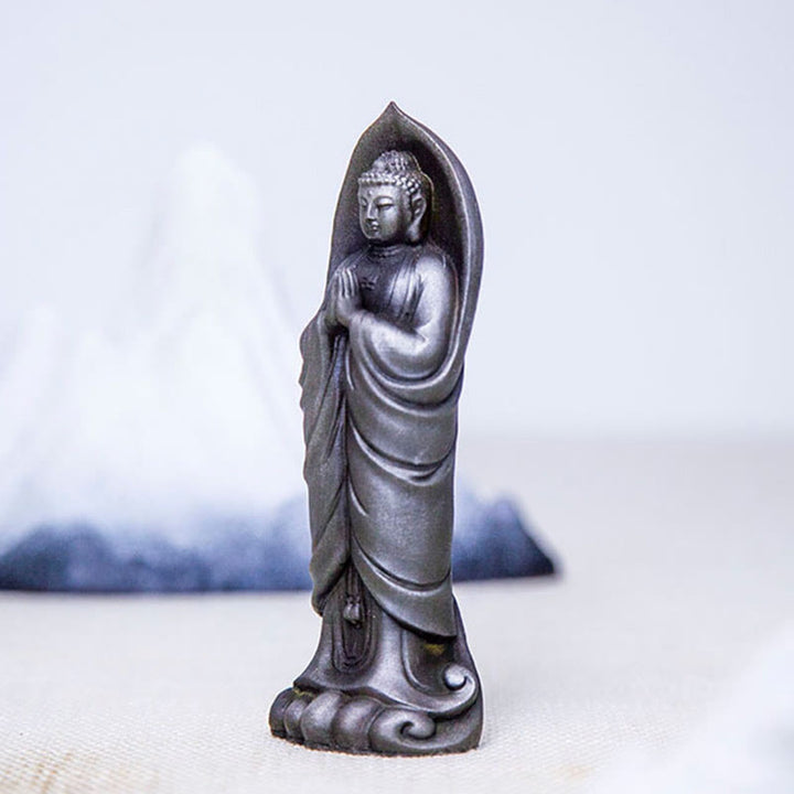Buddha Stones Ręcznie robione Budda Siakjamuni Namaste Proszek żelaza Rdza Odlana z żywicy Statua Dekoracja
