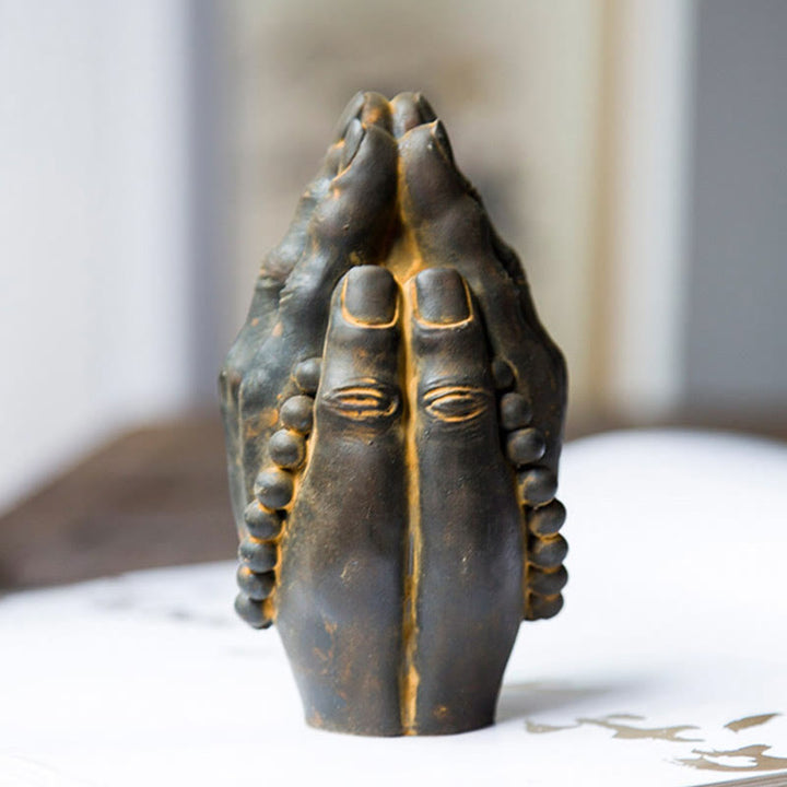 Buddha Stones Ręcznie robione Budda Ręka Namaste Żelazo Proszek Rdza Odlew Żywicy Dekoracja Statuy