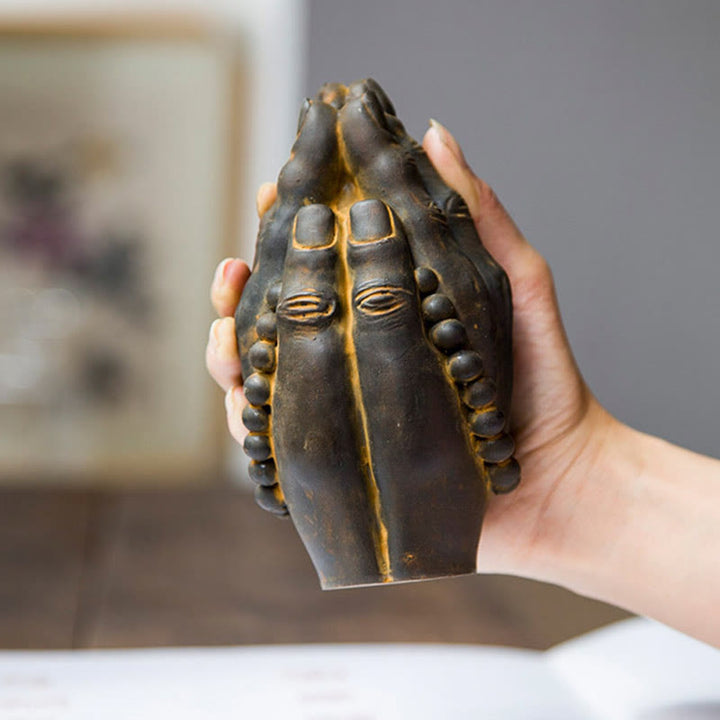 Buddha Stones Ręcznie robione Budda Ręka Namaste Żelazo Proszek Rdza Odlew Żywicy Dekoracja Statuy
