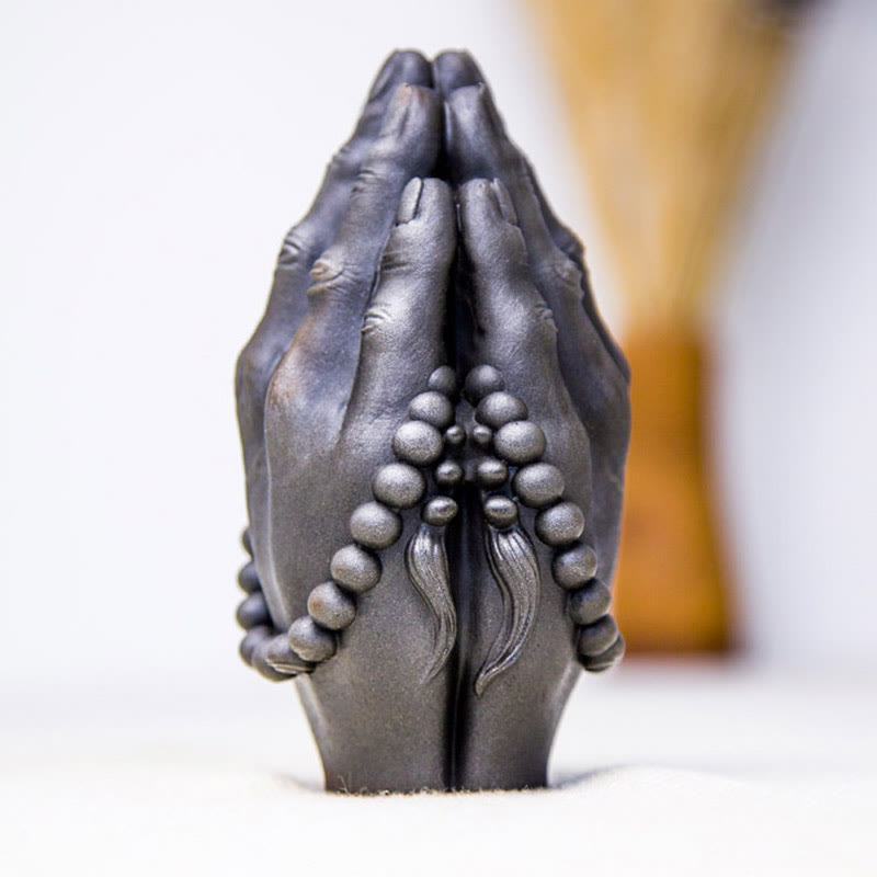 Buddha Stones Ręcznie robione Budda Ręka Namaste Żelazo Proszek Rdza Odlew Żywicy Dekoracja Statuy