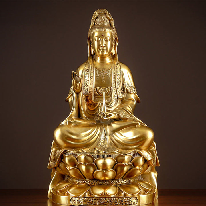 Buddha Stones Kwan Yin Awalokiteśwara Bogactwo Mosiądz Miedź Statua Dekoracja Biurka Domowego