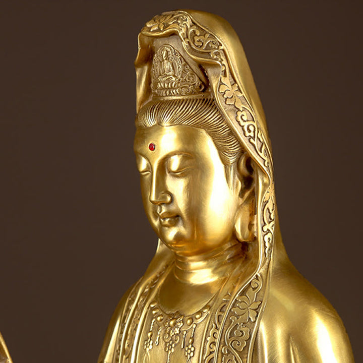 Buddha Stones Kwan Yin Awalokiteśwara Bogactwo Mosiądz Miedź Statua Dekoracja Biurka Domowego