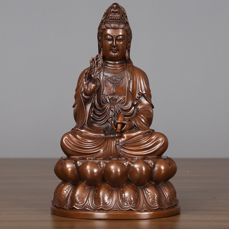 Buddha Stones Kwan Yin Awalokiteśwara Lotos Bogactwo Miedziana Statua Dekoracja Biurka Domowego