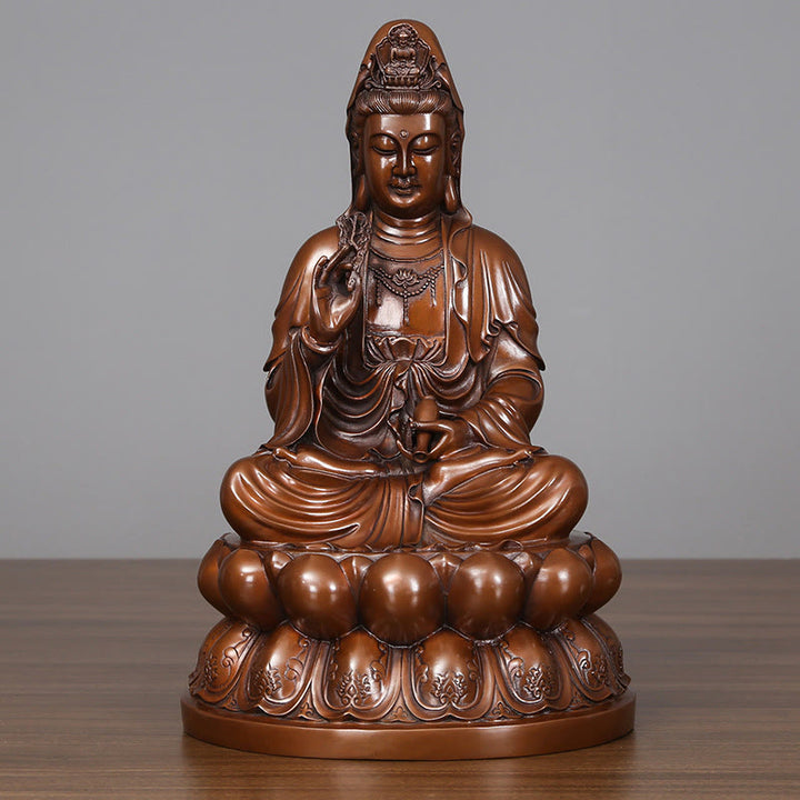 Buddha Stones Kwan Yin Awalokiteśwara Lotos Bogactwo Miedziana Statua Dekoracja Biurka Domowego