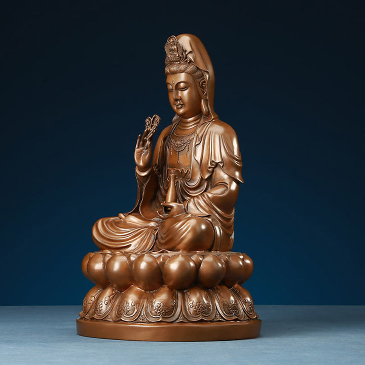 Buddha Stones Kwan Yin Awalokiteśwara Lotos Bogactwo Miedziana Statua Dekoracja Biurka Domowego