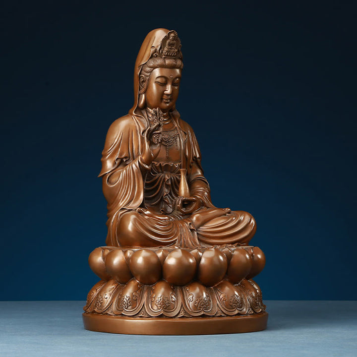 Buddha Stones Kwan Yin Awalokiteśwara Lotos Bogactwo Miedziana Statua Dekoracja Biurka Domowego