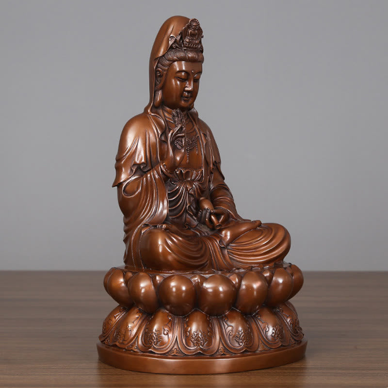 Buddha Stones Kwan Yin Awalokiteśwara Lotos Bogactwo Miedziana Statua Dekoracja Biurka Domowego