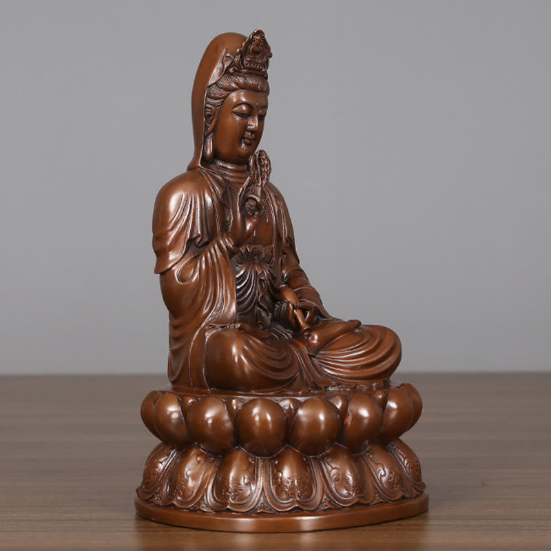 Buddha Stones Kwan Yin Awalokiteśwara Lotos Bogactwo Miedziana Statua Dekoracja Biurka Domowego