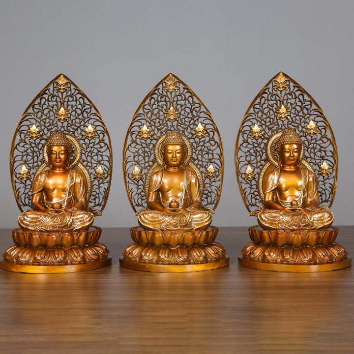 Buddha Stones Siakjamuni Amitabha Figurka Buddy Medycyny Spokój Miedziana Statua Domowa Ofiara Dekoracja