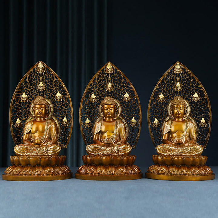 Buddha Stones Siakjamuni Amitabha Figurka Buddy Medycyny Spokój Miedziana Statua Domowa Ofiara Dekoracja