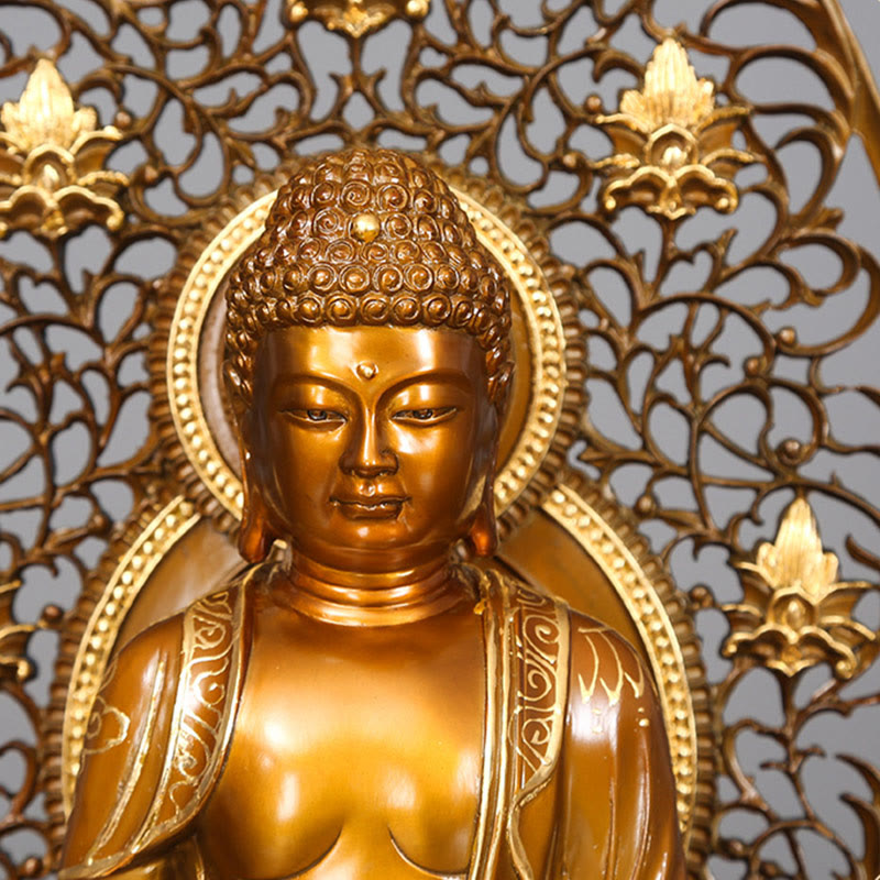 Buddha Stones Siakjamuni Amitabha Figurka Buddy Medycyny Spokój Miedziana Statua Domowa Ofiara Dekoracja