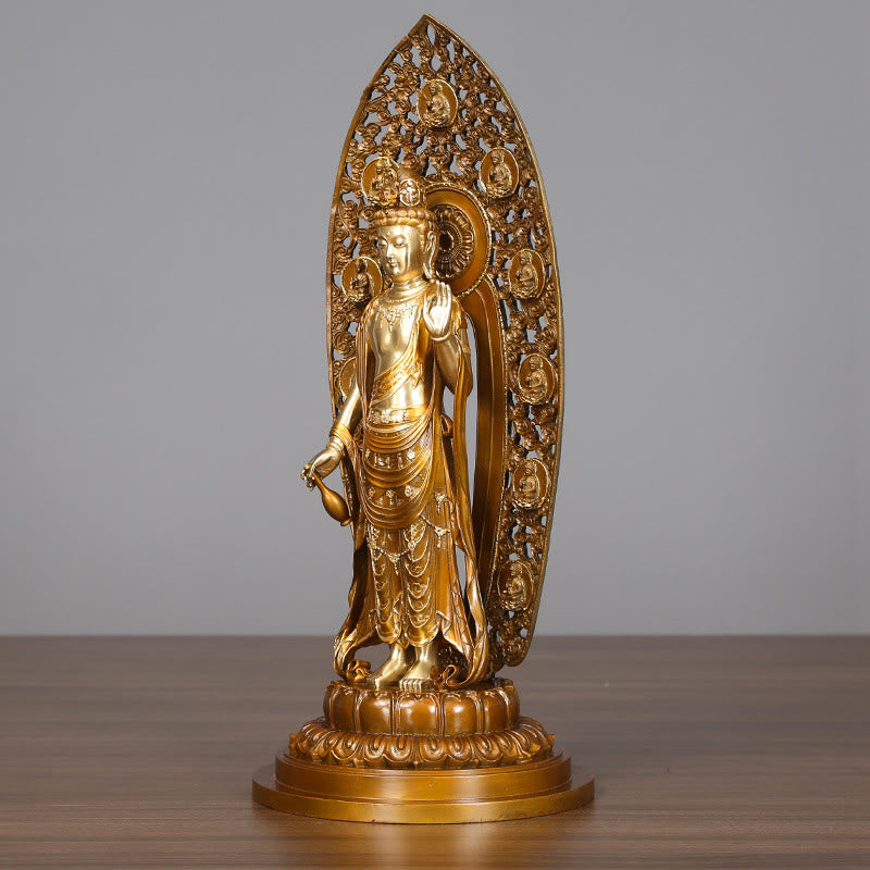 Buddha Stones Kwan Yin Awalokiteśwara Aura Harmonia Mosiądz Miedź Statua Dekoracja Biurka Domowego