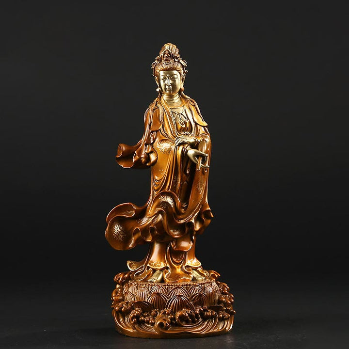 Buddha Stones Kwan Yin Awalokiteśwara trzymający wazon Mosiężna harmonia Miedziana statua Dekoracja domu