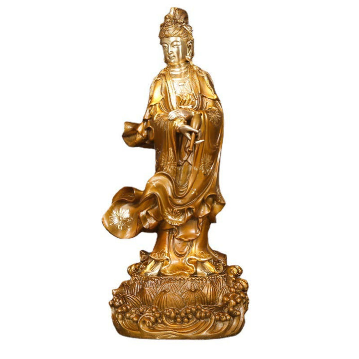 Buddha Stones Kwan Yin Awalokiteśwara trzymający wazon Mosiężna harmonia Miedziana statua Dekoracja domu