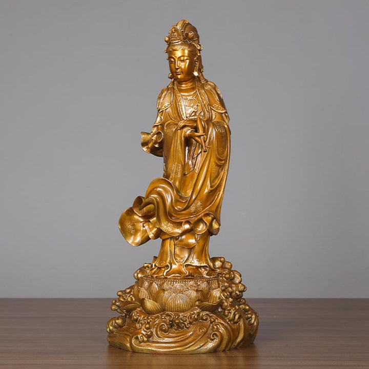 Buddha Stones Kwan Yin Awalokiteśwara trzymający wazon Mosiężna harmonia Miedziana statua Dekoracja domu