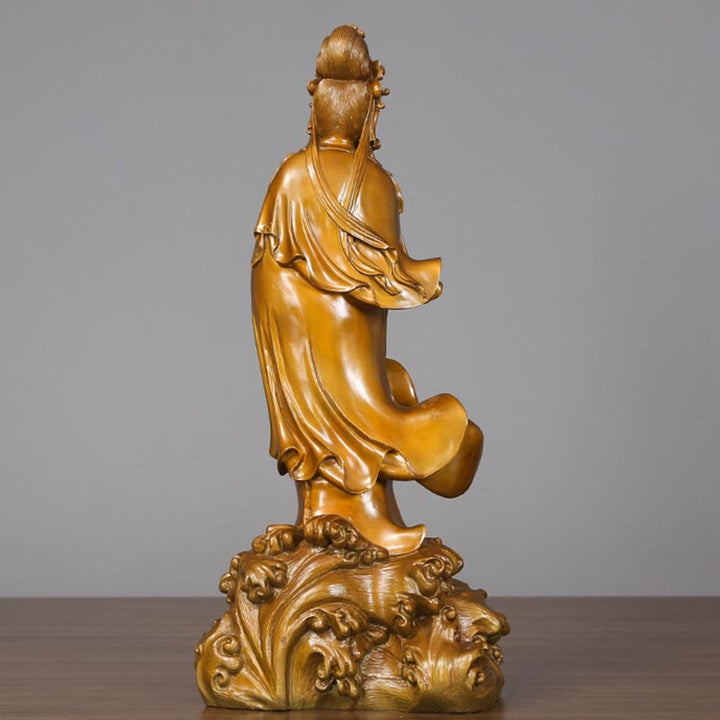 Buddha Stones Kwan Yin Awalokiteśwara trzymający wazon Mosiężna harmonia Miedziana statua Dekoracja domu