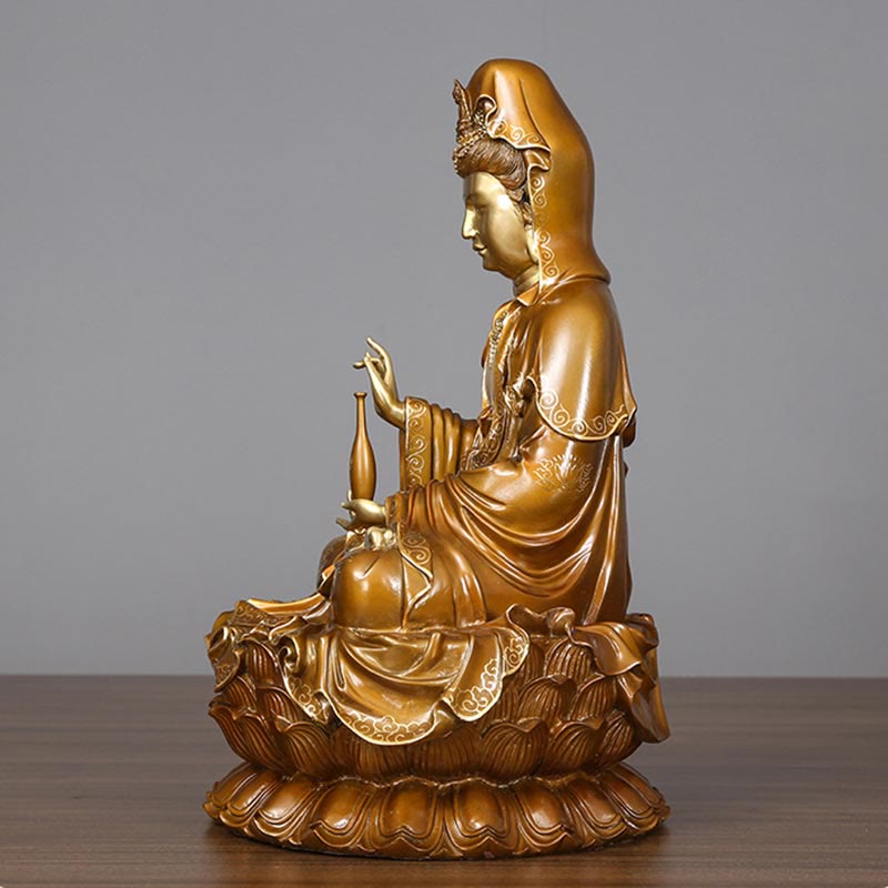Buddha Stones Kwan Yin Avalokitesvara Lotos Siedzący Harmonia Mosiądz Miedziana Statua Domowy Ołtarz Dekoracja