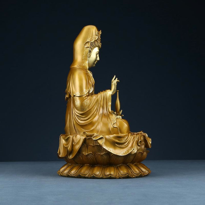Buddha Stones Kwan Yin Avalokitesvara Lotos Siedzący Harmonia Mosiądz Miedziana Statua Domowy Ołtarz Dekoracja
