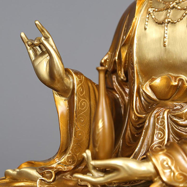 Buddha Stones Kwan Yin Avalokitesvara Lotos Siedzący Harmonia Mosiądz Miedziana Statua Domowy Ołtarz Dekoracja