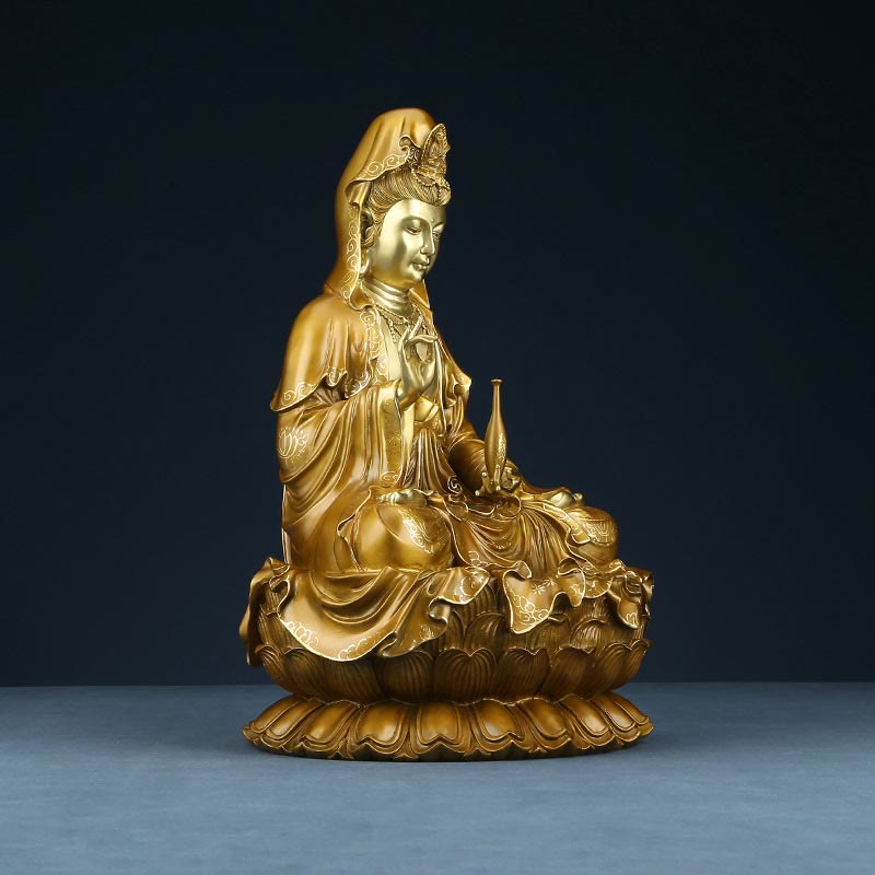 Buddha Stones Kwan Yin Avalokitesvara Lotos Siedzący Harmonia Mosiądz Miedziana Statua Domowy Ołtarz Dekoracja