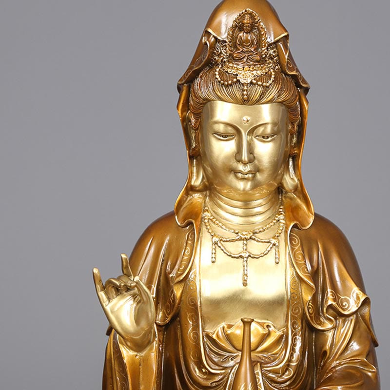 Buddha Stones Kwan Yin Avalokitesvara Lotos Siedzący Harmonia Mosiądz Miedziana Statua Domowy Ołtarz Dekoracja