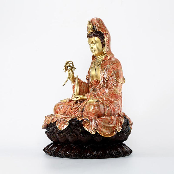 Buddha Stones Kwan Yin Avalokitesvara Lotos Siedzący Harmonia Mosiądz Miedziana Statua Domowy Ołtarz Dekoracja
