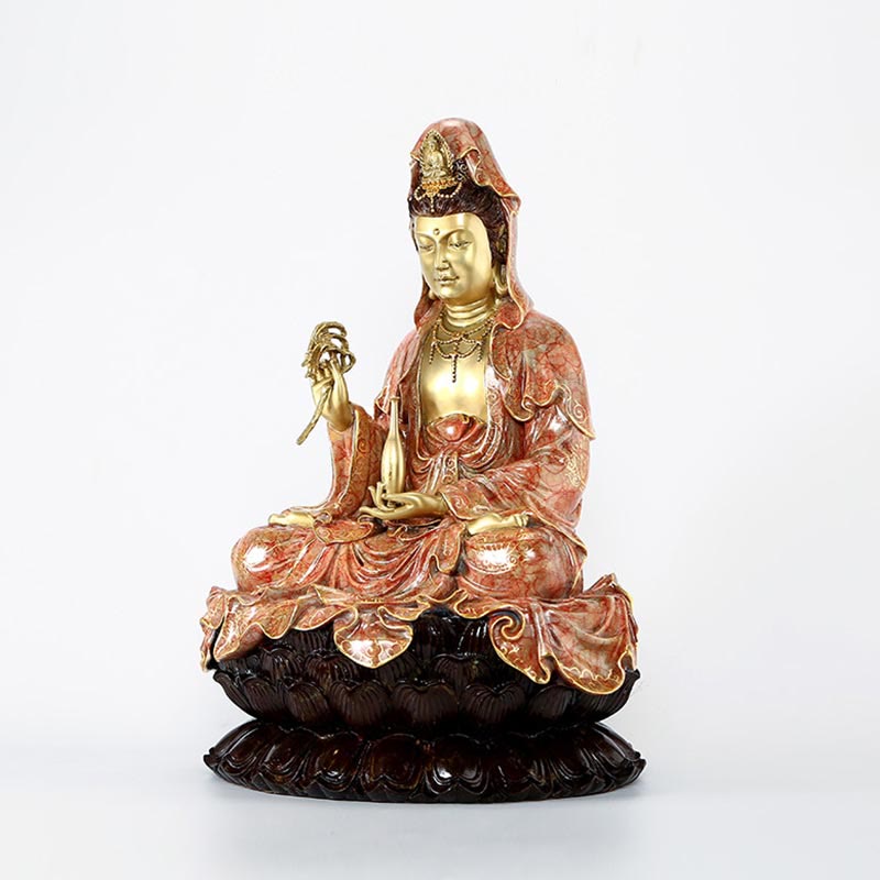 Buddha Stones Kwan Yin Avalokitesvara Lotos Siedzący Harmonia Mosiądz Miedziana Statua Domowy Ołtarz Dekoracja