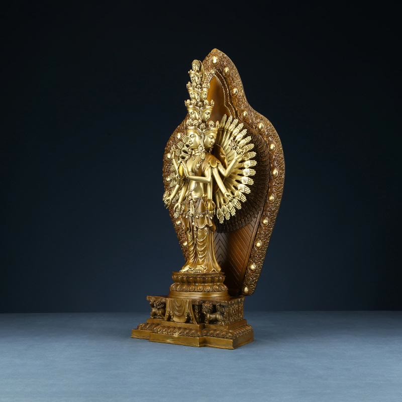 Buddha Stones ręcznie robione tysiącramienna Awalokiteśwara Kwan Yin bogactwo mosiądz miedź statua dekoracja