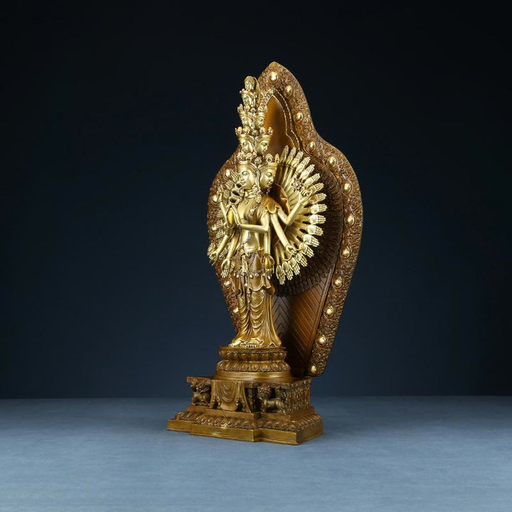 Buddha Stones ręcznie robione tysiącramienna Awalokiteśwara Kwan Yin bogactwo mosiądz miedź statua dekoracja