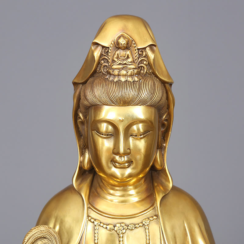Buddha Stones Kwan Yin Awalokiteśwara trzymający butelkę wierzby Harmonia mosiądz miedziana statua dekoracja domu