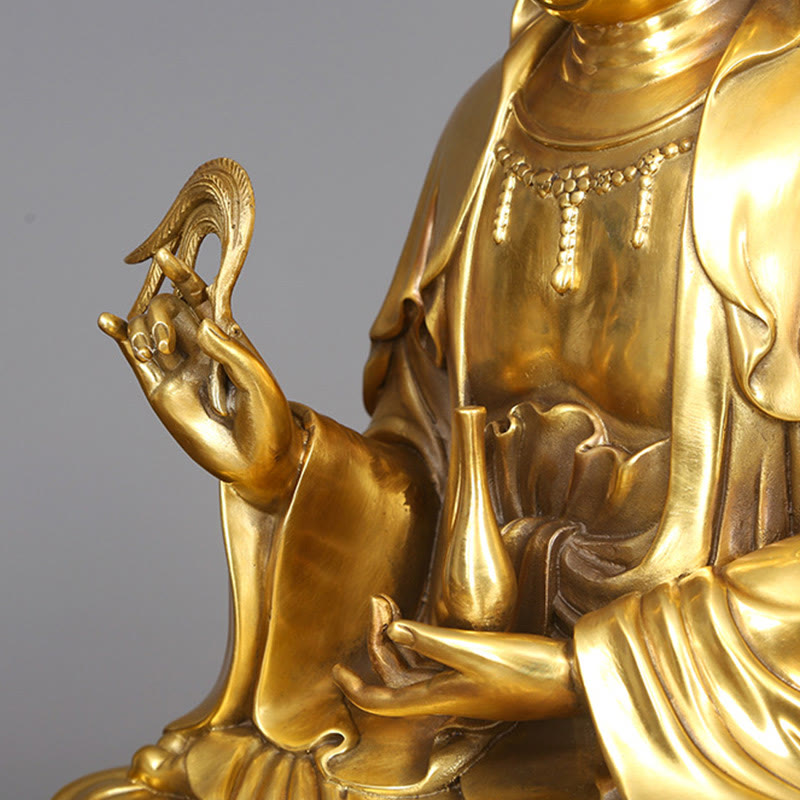 Buddha Stones Kwan Yin Awalokiteśwara trzymający butelkę wierzby Harmonia mosiądz miedziana statua dekoracja domu
