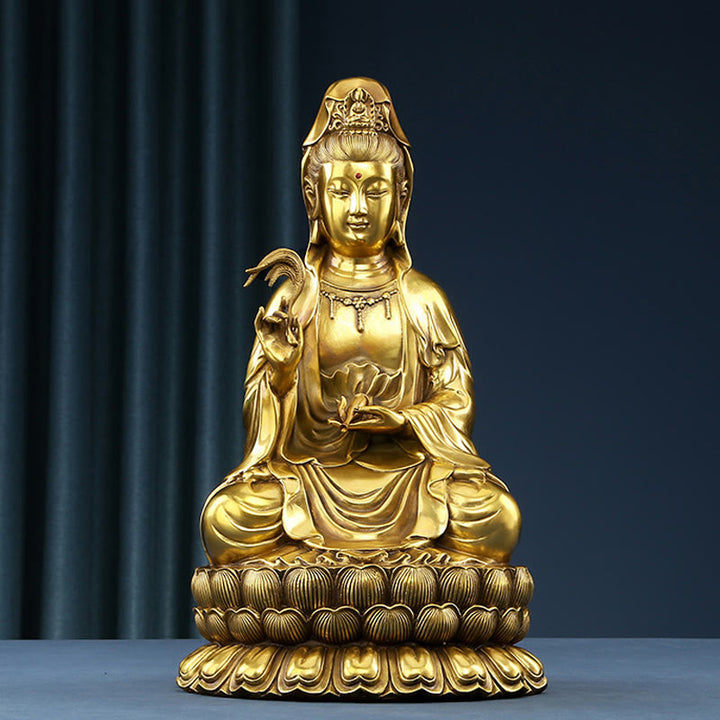 Buddha Stones Kwan Yin Awalokiteśwara trzymający butelkę wierzby Harmonia mosiądz miedziana statua dekoracja domu