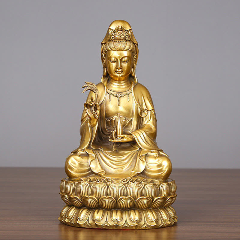 Buddha Stones Kwan Yin Awalokiteśwara trzymający butelkę wierzby Harmonia mosiądz miedziana statua dekoracja domu