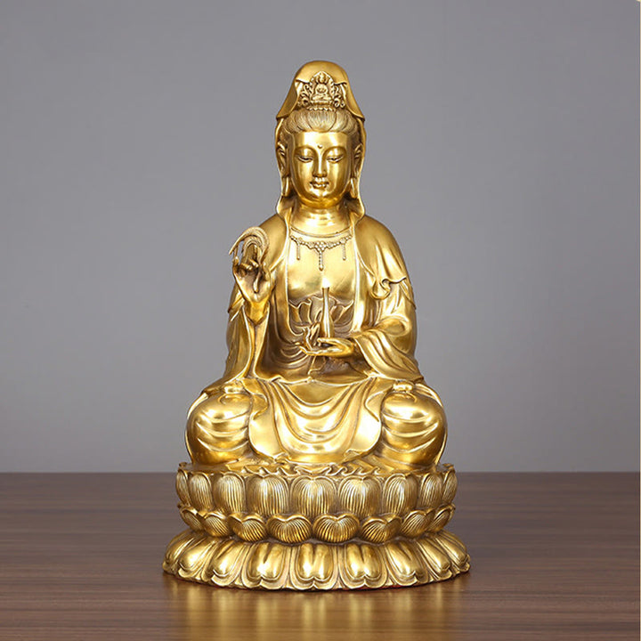 Buddha Stones Kwan Yin Awalokiteśwara trzymający butelkę wierzby Harmonia mosiądz miedziana statua dekoracja domu