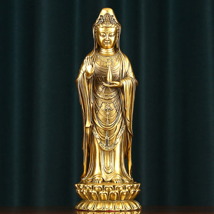 Buddha Stones Kwan Yin Awalokiteśwara trzymający Koło Dharmy Bogactwo Mosiądz Miedziana Statua Dekoracja