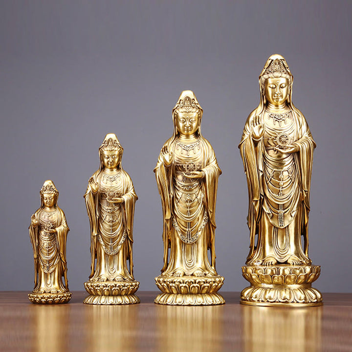 Buddha Stones Kwan Yin Awalokiteśwara trzymający Koło Dharmy Bogactwo Mosiądz Miedziana Statua Dekoracja