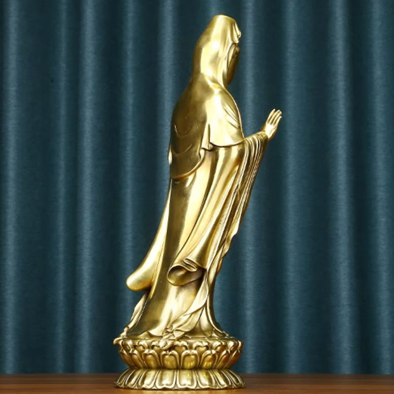 Buddha Stones Kwan Yin Awalokiteśwara trzymający Koło Dharmy Bogactwo Mosiądz Miedziana Statua Dekoracja