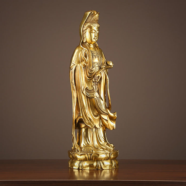 Buddha Stones Kwan Yin Awalokiteśwara trzymający Koło Dharmy Bogactwo Mosiądz Miedziana Statua Dekoracja