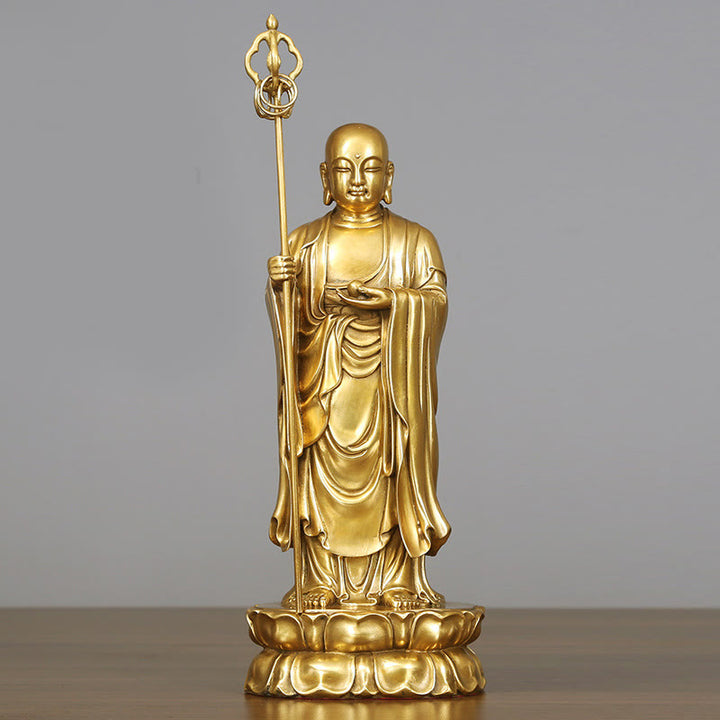 Buddha Stones Ksitigarbha Bodhisattwa Figurka Współczucia Miedziana Statua Ofiara Domowa Dekoracja