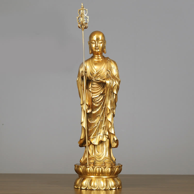 Buddha Stones Ksitigarbha Bodhisattwa Figurka Współczucia Miedziana Statua Ofiara Domowa Dekoracja