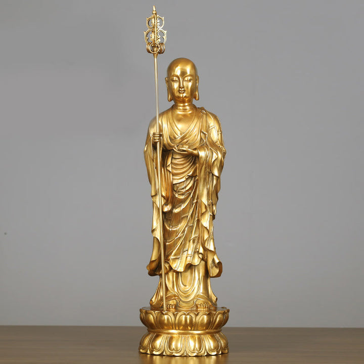 Buddha Stones Ksitigarbha Bodhisattwa Figurka Współczucia Miedziana Statua Ofiara Domowa Dekoracja