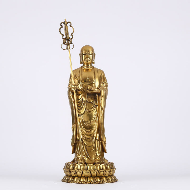 Buddha Stones Ksitigarbha Bodhisattwa Figurka Współczucia Miedziana Statua Ofiara Domowa Dekoracja