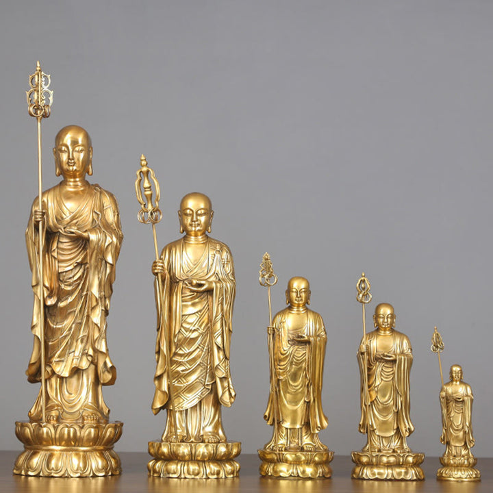 Buddha Stones Ksitigarbha Bodhisattwa Figurka Współczucia Miedziana Statua Ofiara Domowa Dekoracja