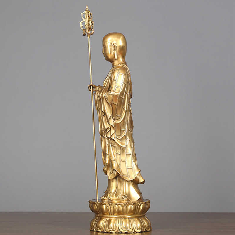 Buddha Stones Ksitigarbha Bodhisattwa Figurka Współczucia Miedziana Statua Ofiara Domowa Dekoracja