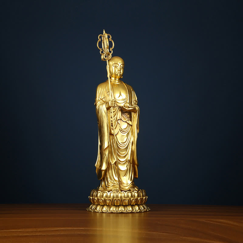 Buddha Stones Ksitigarbha Bodhisattwa Figurka Współczucia Miedziana Statua Ofiara Domowa Dekoracja