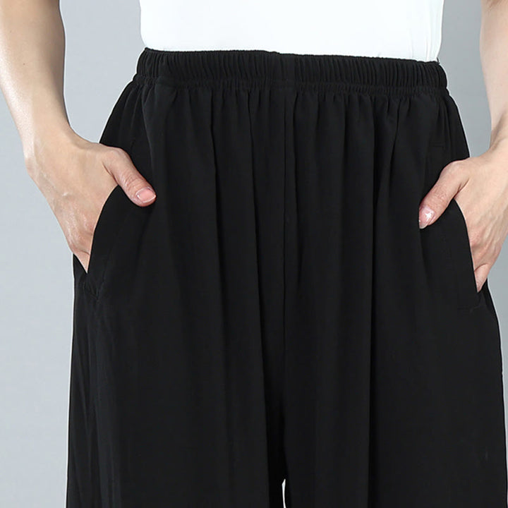 Buddha Stones Letnie Unisex Elastyczna Talia Tai Chi Kung Fu Qigong Praktyka Bawełna Oddychające Spodnie Z Kieszeniami - image 7