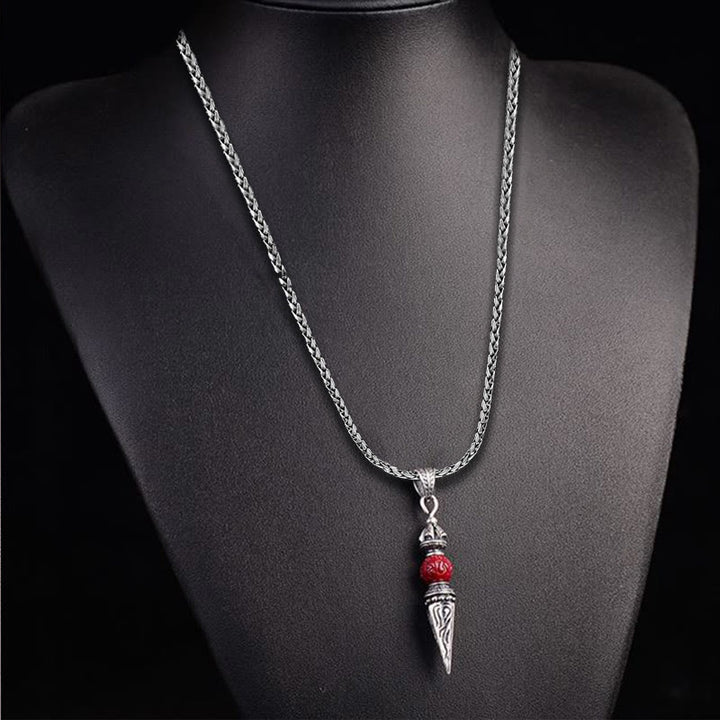 Buddha Stones Cynober Sanskryt Dorje Wadżra Wzór Błogosławieństwo Naszyjnik Wisiorek