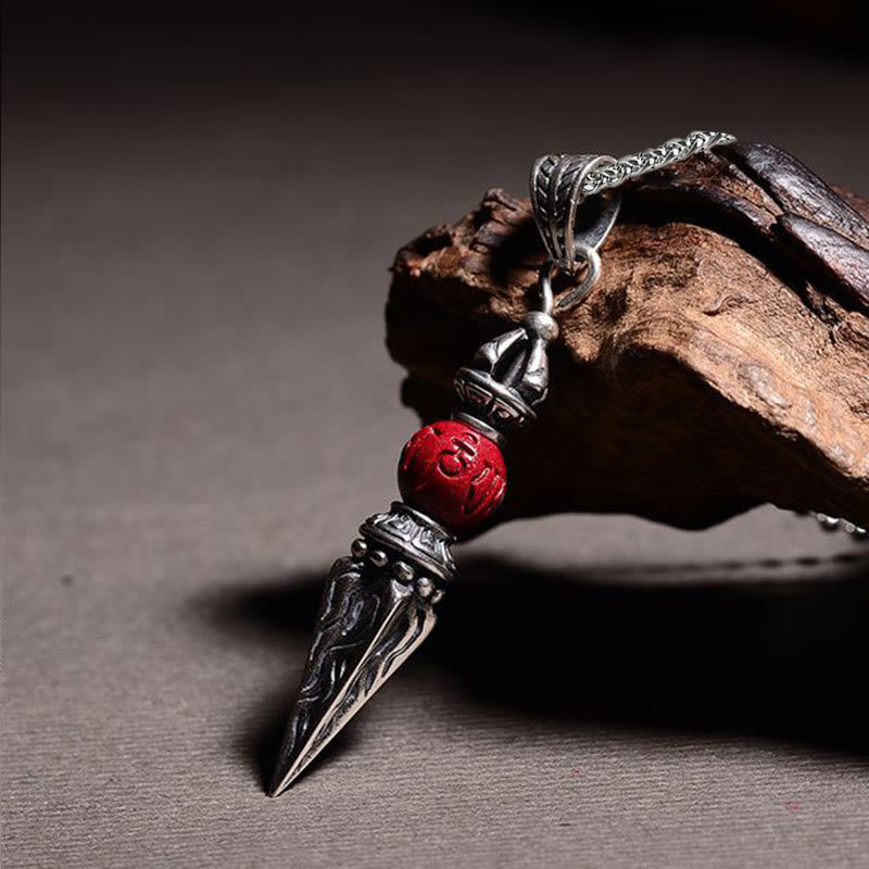 Buddha Stones Cynober Sanskryt Dorje Wadżra Wzór Błogosławieństwo Naszyjnik Wisiorek