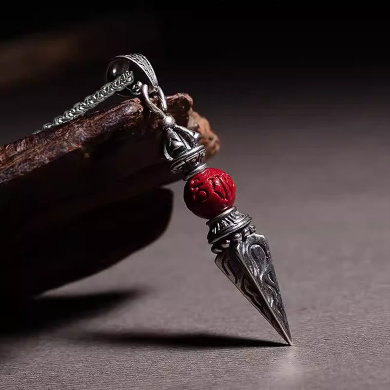 Buddha Stones Cynober Sanskryt Dorje Wadżra Wzór Błogosławieństwo Naszyjnik Wisiorek