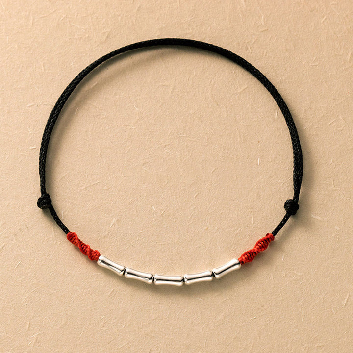 Bransoletka Buddha Stones 925 ze srebra próby 925 z motywem bambusa i plecionym ultracienkim sznurkiem